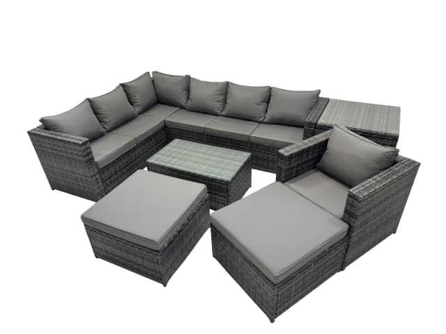 Fimous Outdoor Rattan Garden Furniture Set with 2 Big Stools Side Table in Dark Grey Dark Grey Unisex