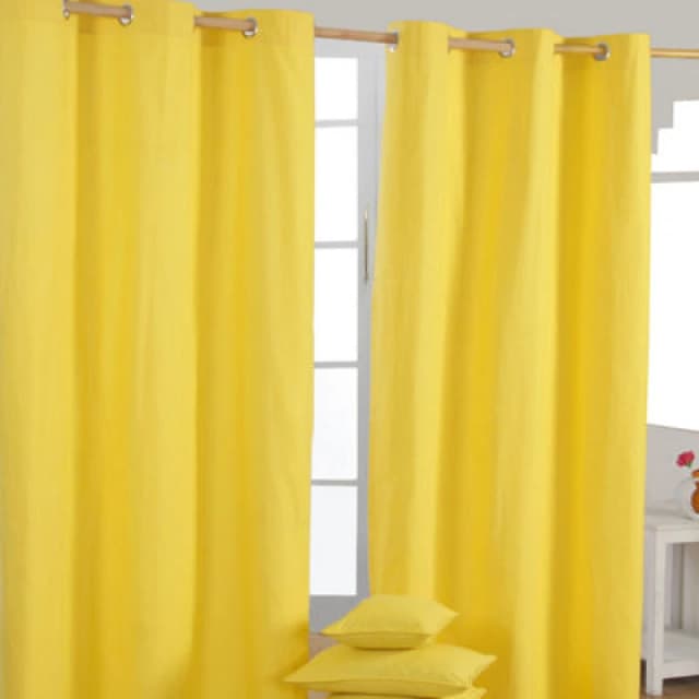 Homescapes Plain Yellow Cotton Eyelet Curtains 137 X 228 Cm