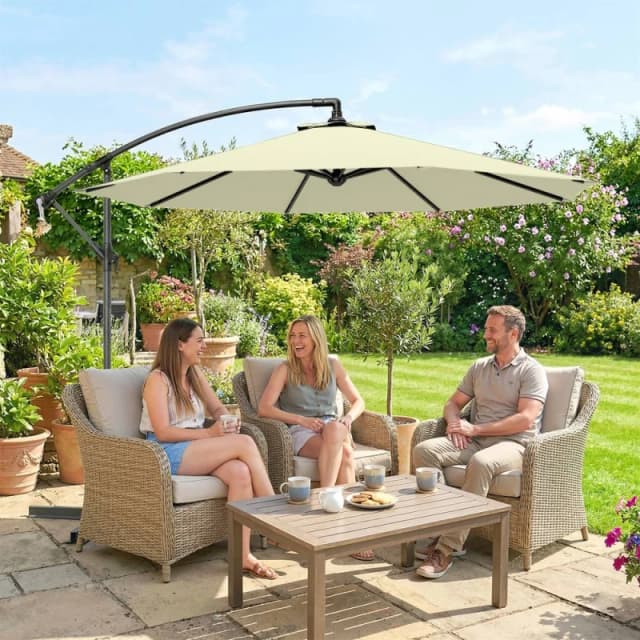 OUTSUNNY 3(m) Banana Parasol Cantilever Umbrella Garden in Beige Size: 3m x 3m Beige Unisex 3m x 3m
