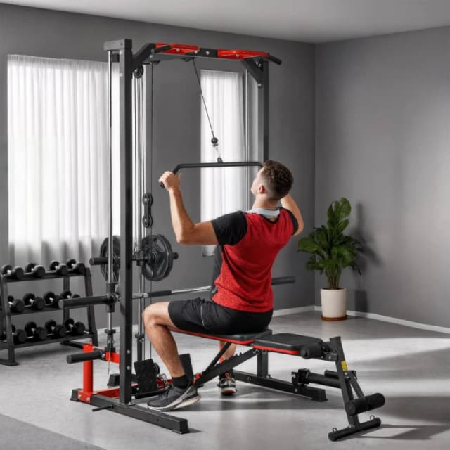 SPORTNOW Multifunction Power Cage, Cable Crossover Machine with Pull Up Bar in Black Unisex