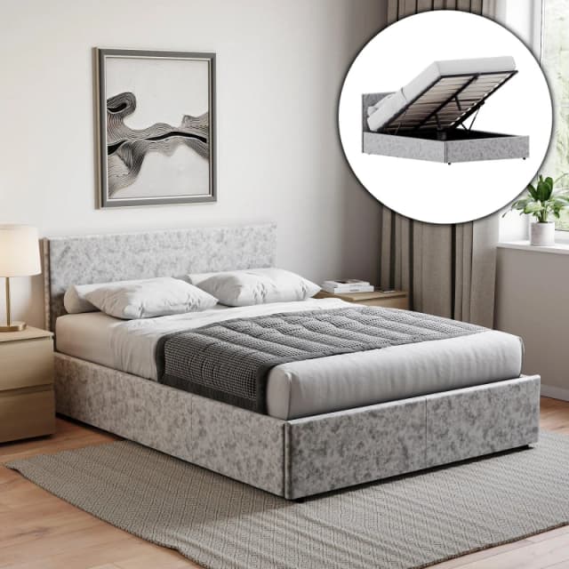 Lassic Vida Designs Veronica Double Ottoman Bed UKFR Silver Velvet unisex Double