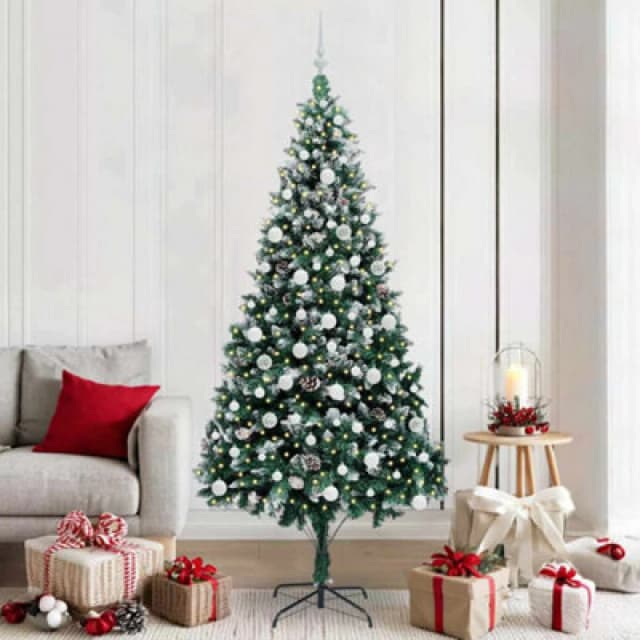 vidaXL Artificial Christmas Tree with 300 LEDs, White Balls with Stand Green 210 x 120 cm, Green 3396276