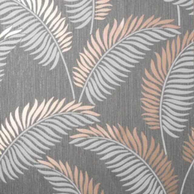 Fine Decor Cascade Leaf Grey Gold Wallpaper FD42839