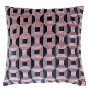 Empire Velvet Jacquard Cushion Blush/Navy
