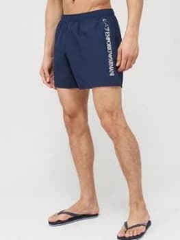 Emporio Armani EA7 Silver Logo Swim Shorts Navy Size L Men