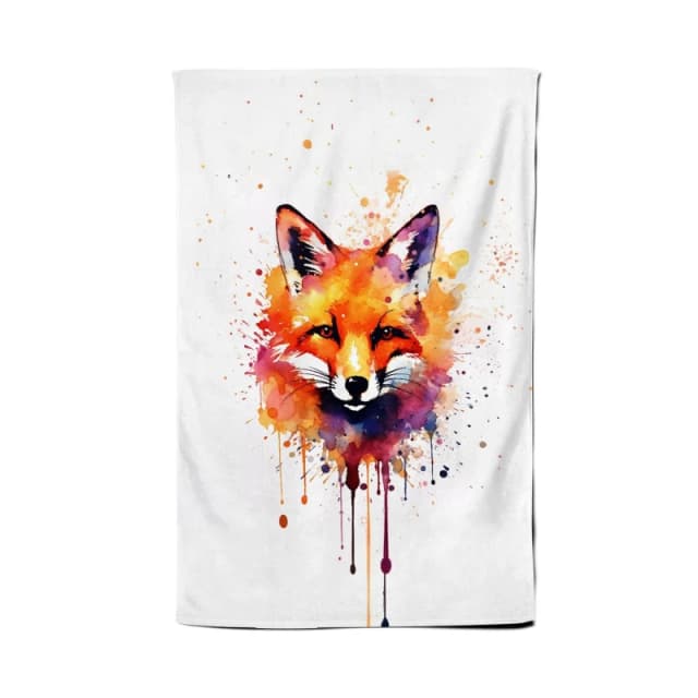 Warren Reed - Designer Watercolour Splashart Fox Face Tea Towel in Orange Orange Unisex