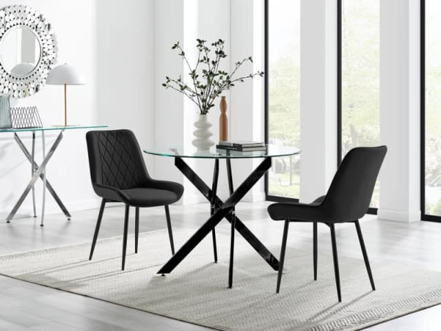 FurnitureboxUK FurnitureboxUK Novara 100cm Round Black Leg Dining Table & 2 Pesaro Black Leg Chairs Black One Size Unisex 5056784304433