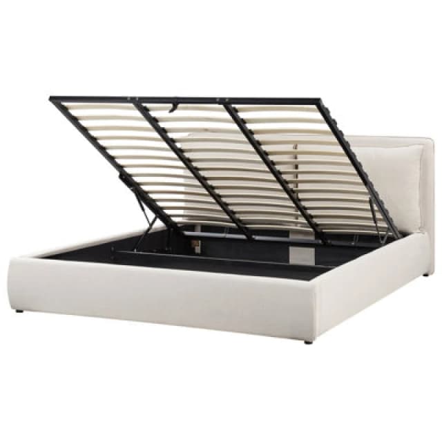 Beliani Ottoman Bed Fabric Bajonna 180 X 200 Cm (Eu Super King) Beige