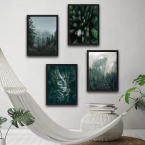 Green Life Set Multicolor Decorative Framed Painting (4 Pieces)