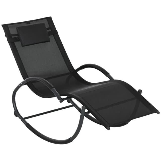 Outsunny Patio Rocking Lounge Chair Zero Gravity Chaise w/ Padded Pillow Black - Black - Outsunny 84A-120V71BK