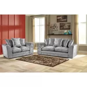 Mirana Modern Crush Velvet 3 Plus 2 Sofa Set - Silver - Silver