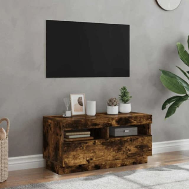 vidaXL TV Cabinet with LED Lights Smoked Oak 80x35x40 cm, Brown 815723
