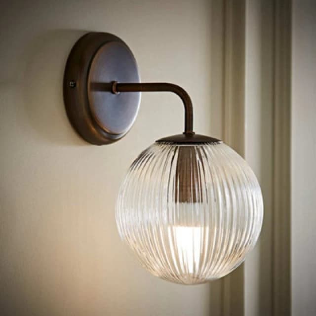 ValueLights ValueLights Kempton Ribbed Glass Globe Shade Single Arm Wall Light in Bronze Bronze One Size Unisex 5016529274711
