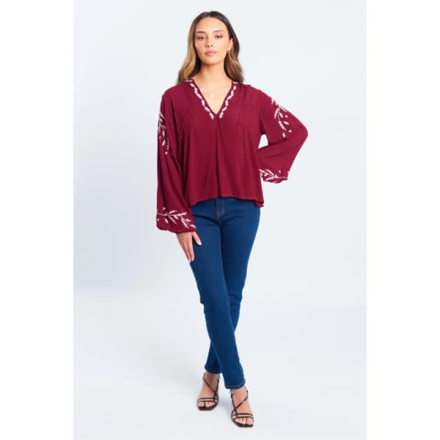 Be You Embroidered Boho Blouse Red 8
