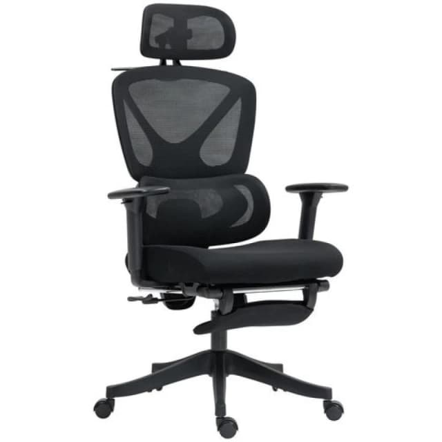 HOMCOM Ergonomic Office Chair, Recliner Computer Chair with Footrest, Black Black