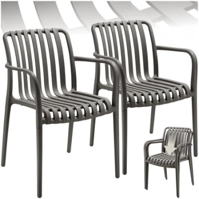 Tectake Garden Chairs Alcudia - Weather-Resistant, Durable And Long-Lasting Plastic - Anthracite - Set Of 2