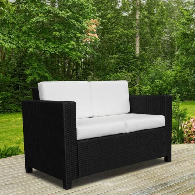 Outsunny Rattan Wicker 2-seat Sofa Loveseat Padded Garden Furniture Black 860-031V72BK