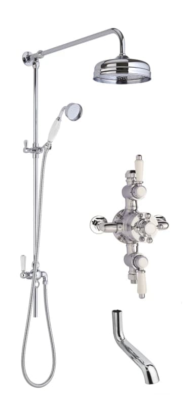 Balterley Traditional Shower Triple Exposed Valve Rigid Riser Shower Bath Spout in Silver Silver Unisex