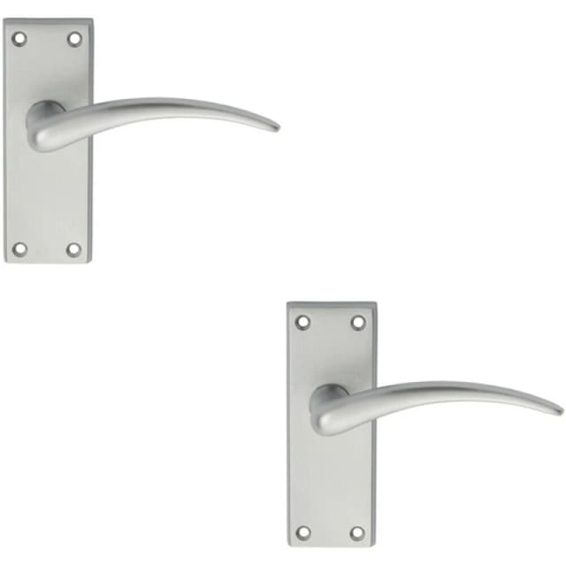 Loops 2x PAIR Slim Arched Door Handle on Latch Backplate 150 x 43mm Satin Chrome Multi
