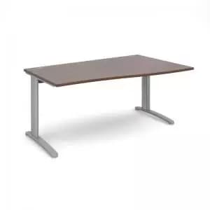 TR10 right hand wave desk 1600mm - silver frame and walnut top