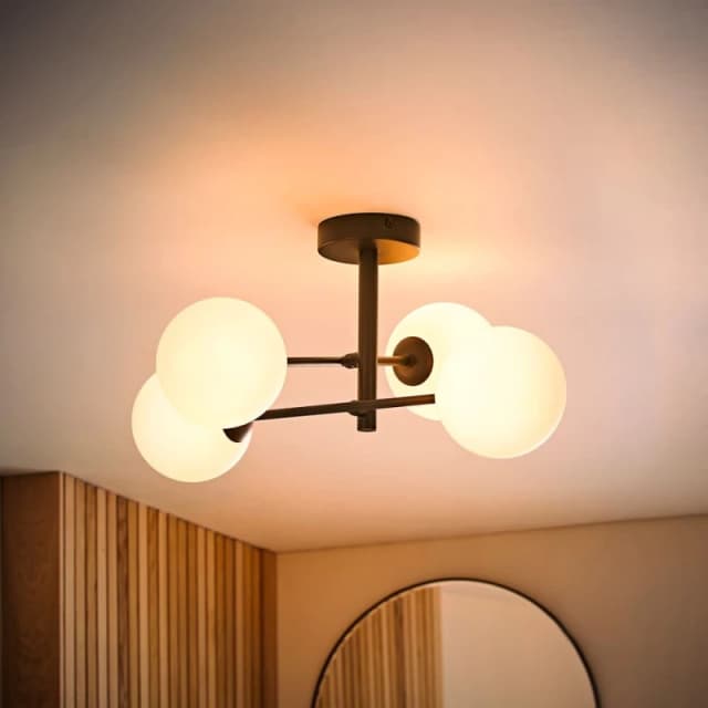 ValueLights ValueLights Darla 4 Way Frosted Globe IP44 Rated Bathroom Ceiling Light with Bulbs in Black One Size Unisex 5059406070327