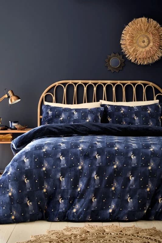 Fusion Cosmic Star Flannel Fleece Duvet Cover Bedding Set Navy
