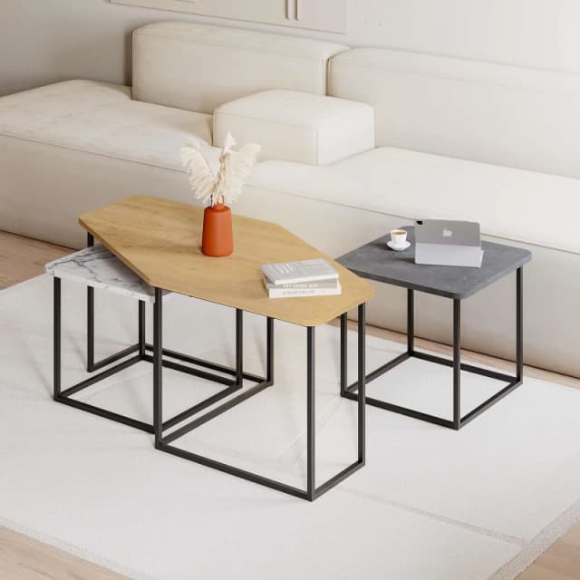 Decortie Nesty' Modern Coffee Table Nest of 3 Tables Size: 1 Pack Multicolor Unisex 1 Pack