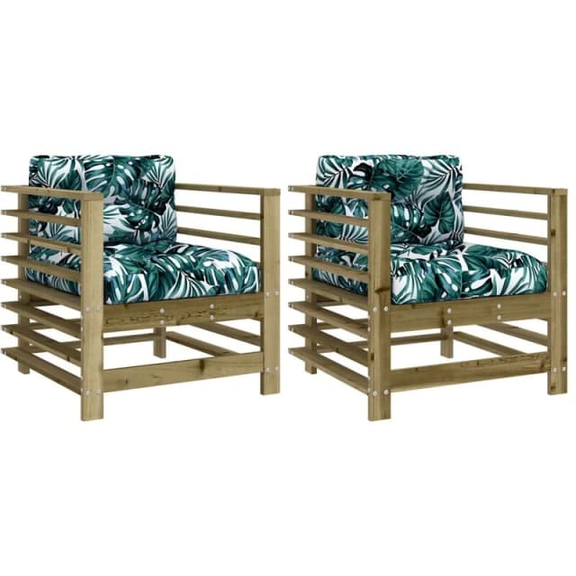 VIDAXL Garden Chairs with Cushions 2 pcs Impregnated Wood Pine Vidaxl 8720845802837