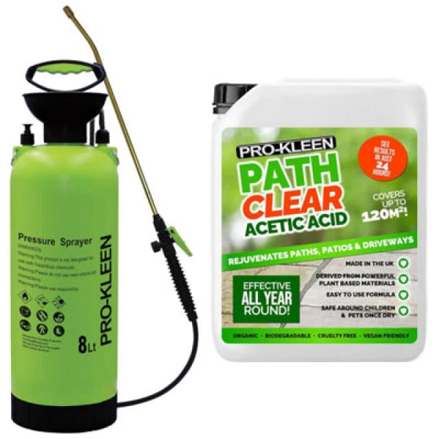 ProKleen 8L Pump Pressure Garden Sprayer & Path Clear Acetic Acid 5L Green