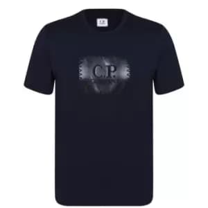 CP COMPANY 30/1 Block Logo T Shirt - Blue