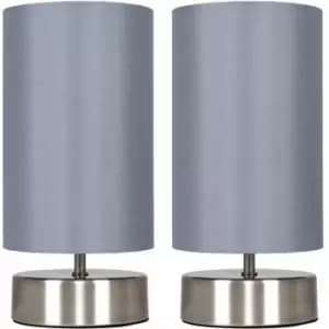 Minisun - 2 x Chrome Touch Dimmer Bedside Table Lamps with Light Shades - Grey