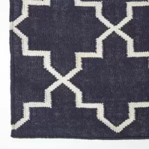 Edmonton Navy Blue and White 100% Cotton Geometric Pattern Kilim Rug, 160 x 230cm - Blue - Homescapes