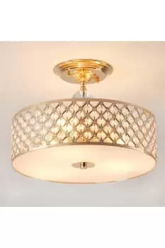 Semi Flush Drum Ceiling Light with decorative Crystals