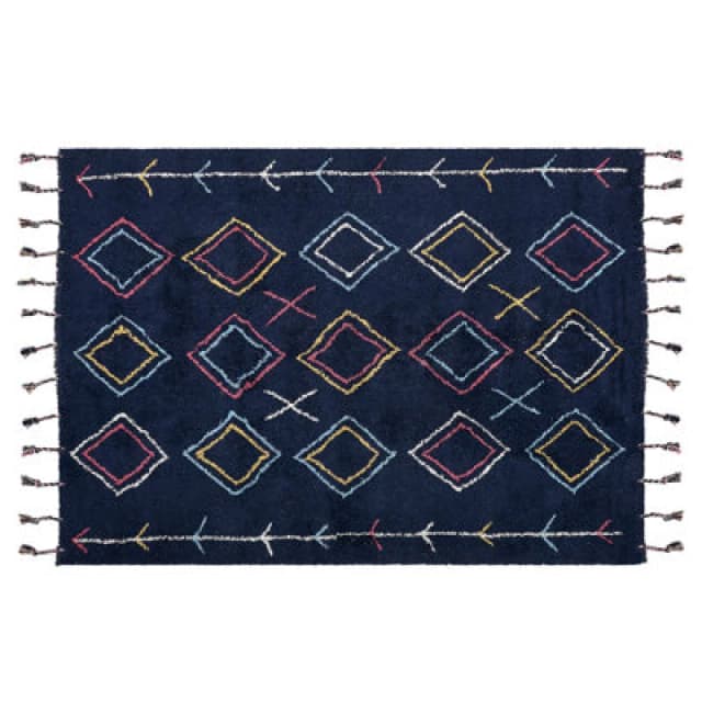 Beliani Rug Corum Black 140 X 200 Cm Cotton