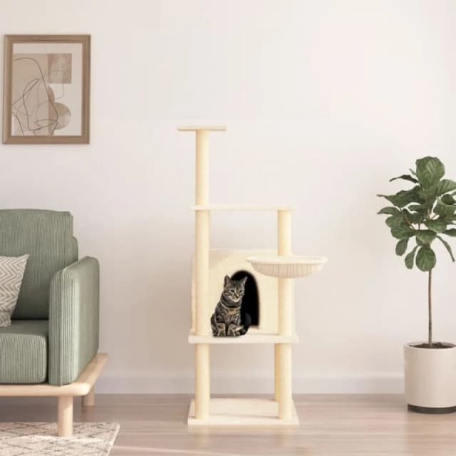 vidaXL Cat Tree with Sisal Scratching Posts Cream 132cm, Cream 171726