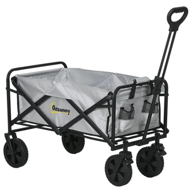 Outsunny Folding Outdoor Storage Trolley Cart Bag Telescopic Handle Brakes Grey - Outsunny 5056725504533
