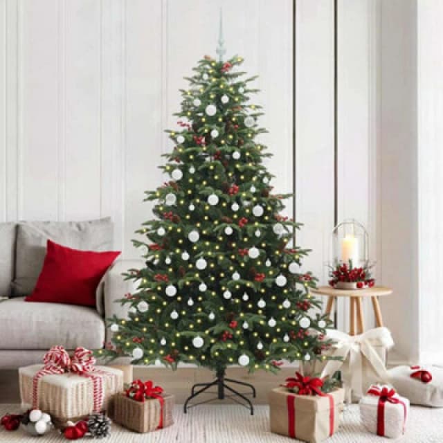 vidaXL Artificial Christmas Tree with LED Strip Lights, White Balls Green 180 cm, Green 3395553