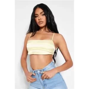 I Saw It First Lemon Satin Pleated Extreme Crop Top - Yellow