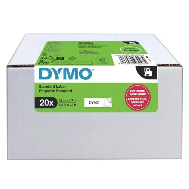 Dymo Dymo D1 Tape 12mmx7m Black/White (Pack of 20) 2231632 2231632