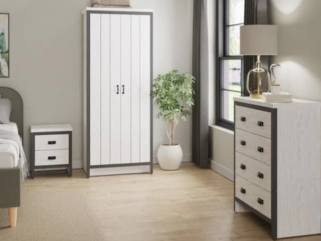 Gfw Boston 3 Piece Package - 2 Door Wardrobe, 4 Drawer Chest And 2 Drawer Bedside Chest White WCJ8W Unisex