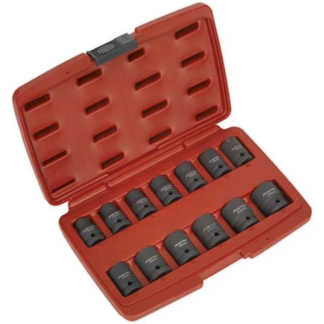 Loops 13 Piece Impact Socket Set - 1/2" Sq Drive - Chromoly Steel Total Drive Sockets Metallics