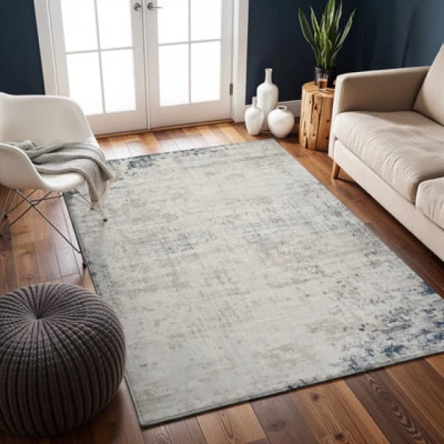 Livabliss Abstract Modern Marble Blue/ivory Alix Area Rug 120 X 170 Cm - Easy Care, Non Shedding, Ideal For Living Room & Bedroom