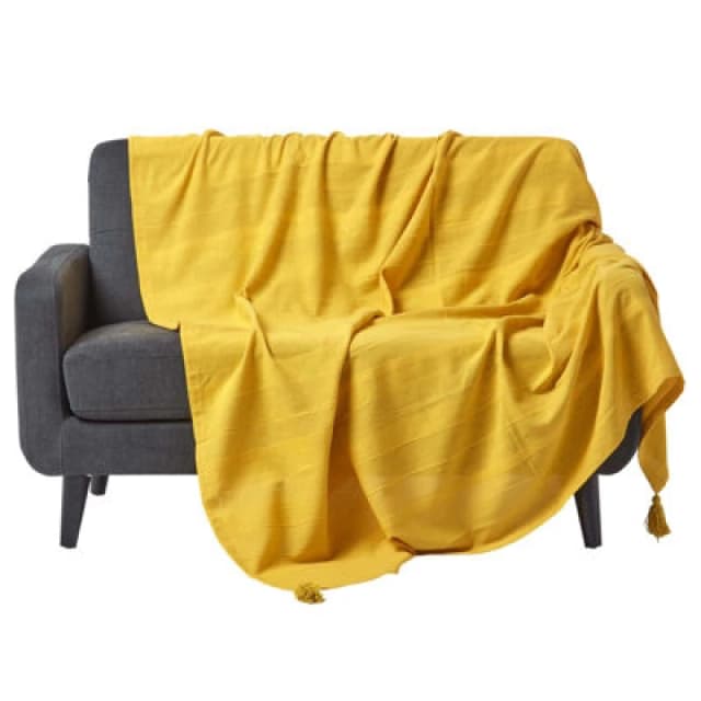 Homescapes Cotton Rajput Ribbed Yellow Throw, 150 X 200 Cm