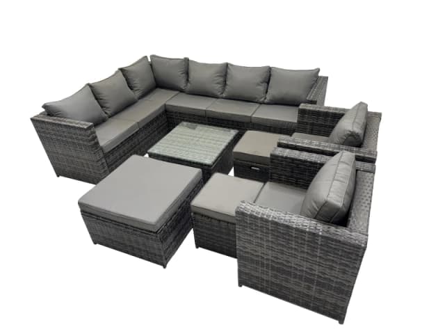 Fimous Patio Furniture Sets with Corner Sofa 2 Chairs Square 3 Footstools in Dark Grey Dark Grey Unisex