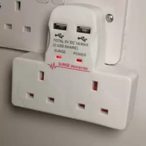 Premier Surge Protected 2 Way Adapter with 2 USB Sockets