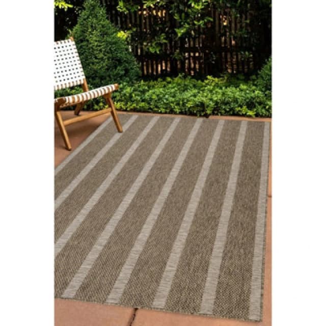 Melrose Summer Stripe Latte Low Pile Height 3mm Indoor Outdoor X-Large Area Rug - 200X290Cm