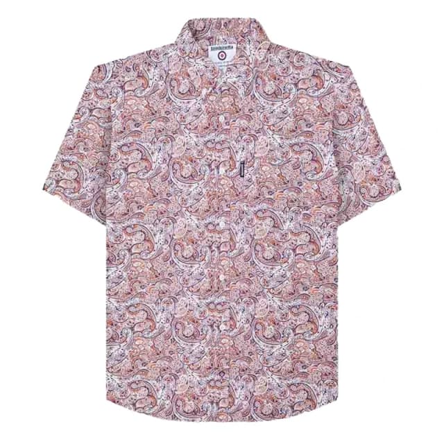 Lambretta Lambretta Men Paisley Short-Sleeved Shirt in Stone Size: Small Stone S Male 5063703649872