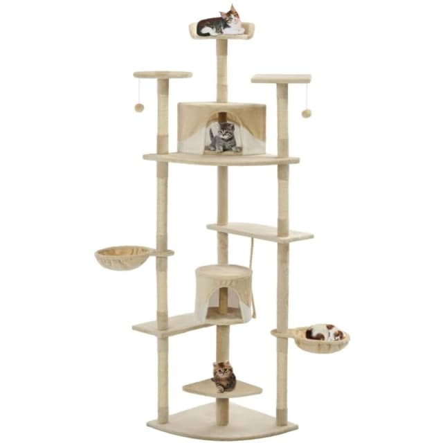 vidaXL Cat Tree with Sisal Scratching Posts 203cm Beige and White Playhouse