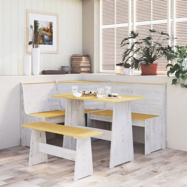 VIDAXL 3 Piece Dining Set reine Honey Brown and White Solid Wood Pine Vidaxl 8720286816349