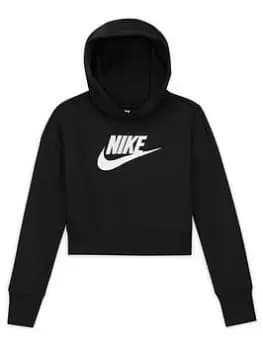 Nike Girls Nsw Club Crop Hoodie Hbr, Black/White, Size Xs=6-8 Years, Women